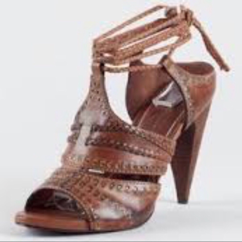🆕 All Saints Evilla Laced Up Heels in Tobacco 9 Vintage Y2K